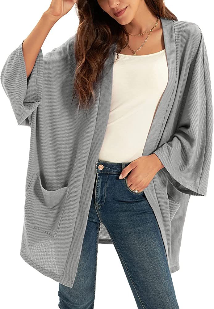 GRACE KARIN Women's Lightweight Oversized Cardigan Sweater Waffle Knit Long Batwing Sleeve Kimono wi | Amazon (US)