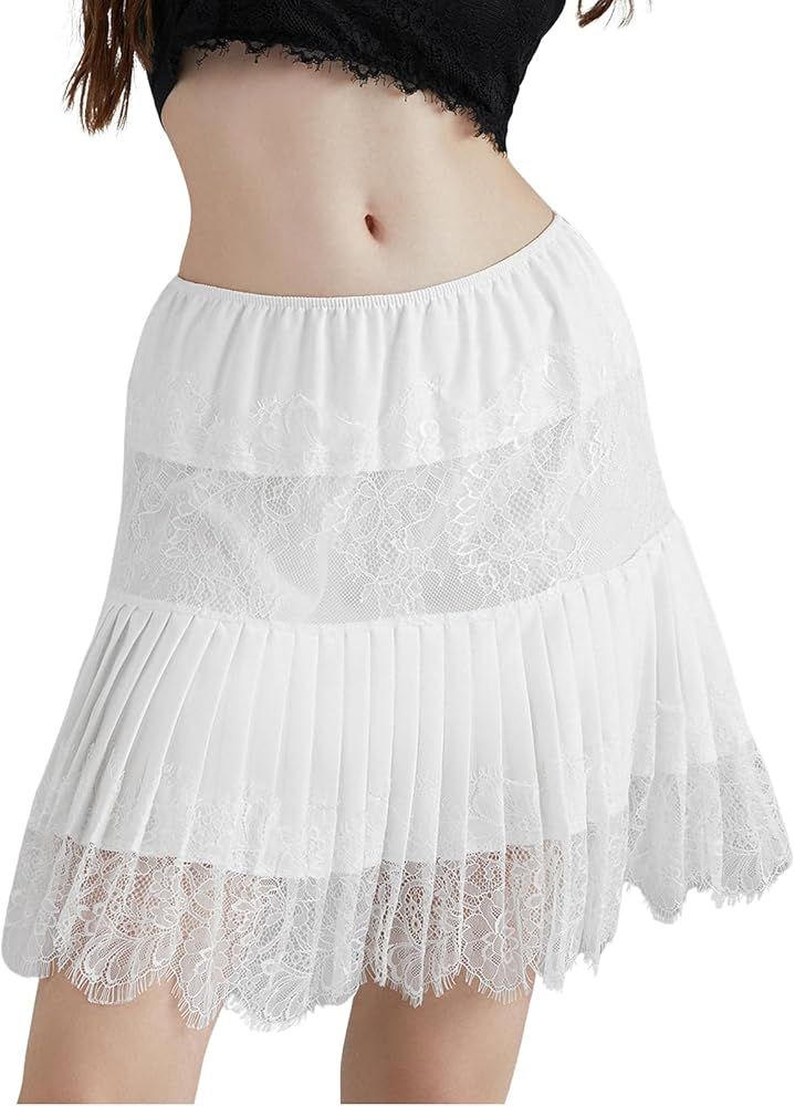 Women Lace Mini Skirt Y2k Ruffle Low Waist Layered Pleated Flowy Skirt | Amazon (US)