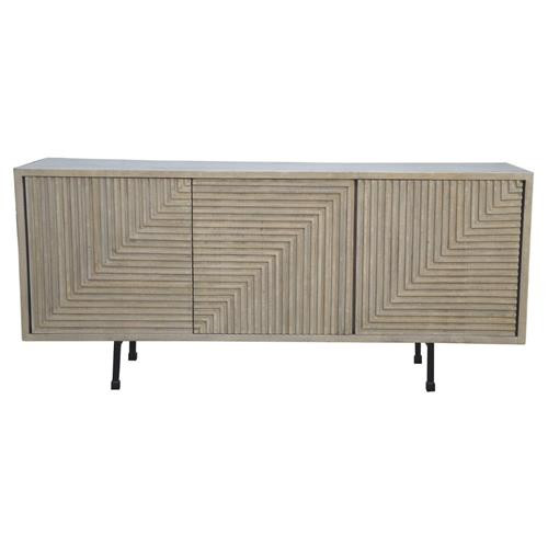 Rich Rustic Lodge Grey Mango Wood Black Iron Base Rectangular 3 Door Sideboard | Kathy Kuo Home