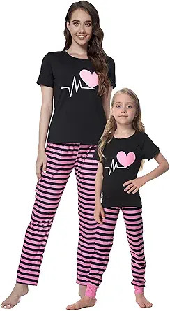 MyFav Mommy and Me Pajamas Heart Print Sleepwear Family Matching Short Sleeve Nightwear | Amazon (US)