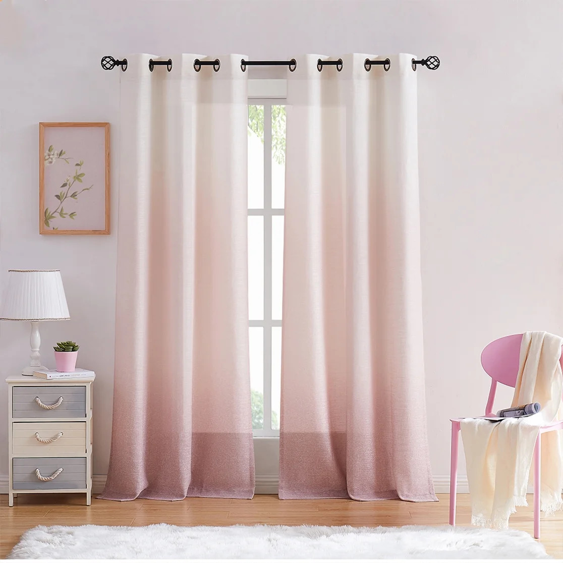 Uptown Home Ombre Pink Window Curtain Panel for Living Room Semi Sheer Texture Grommet Window Tre... | Walmart (US)