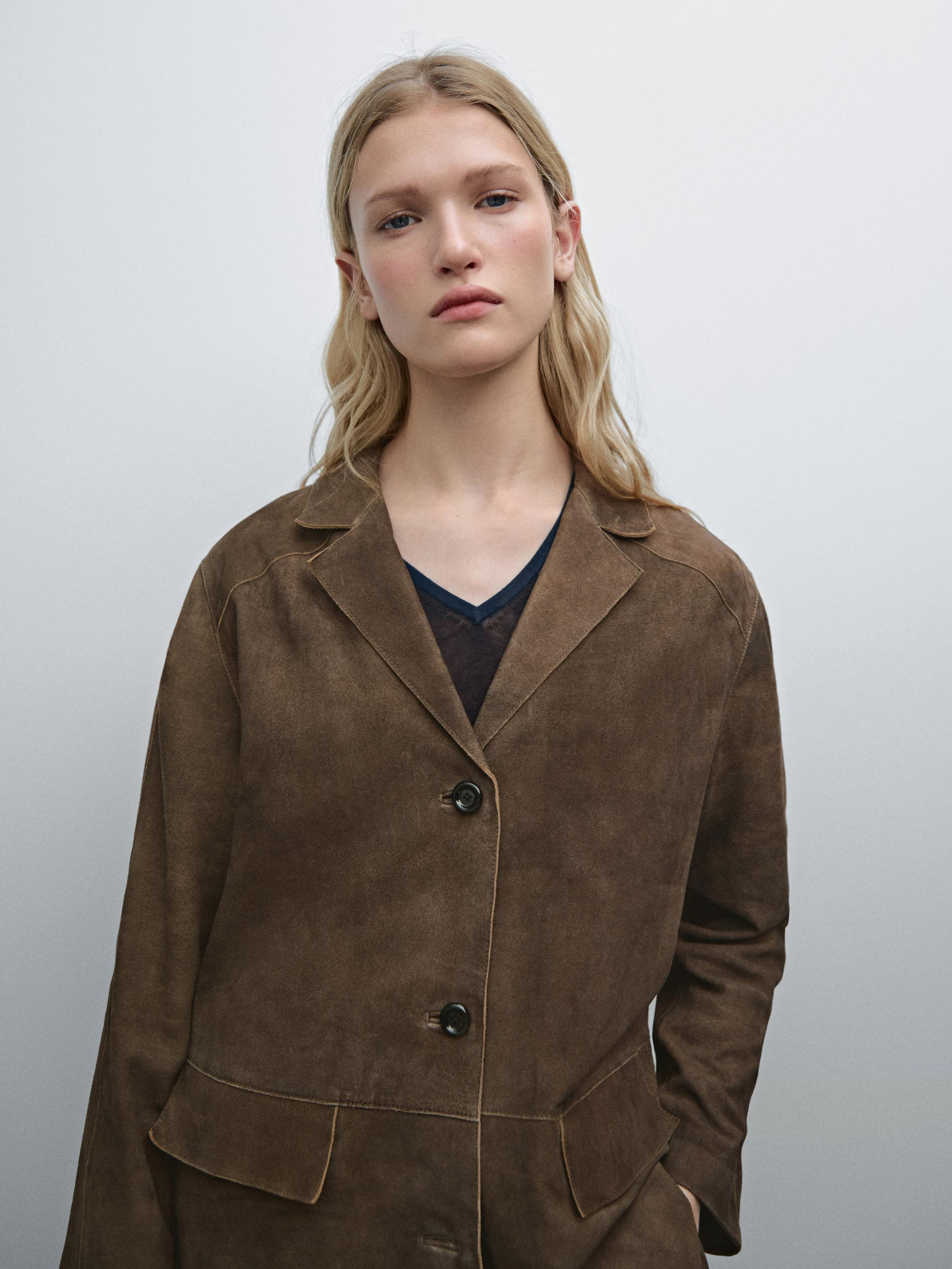 Suede leather blazer with pockets | Massimo Dutti UK