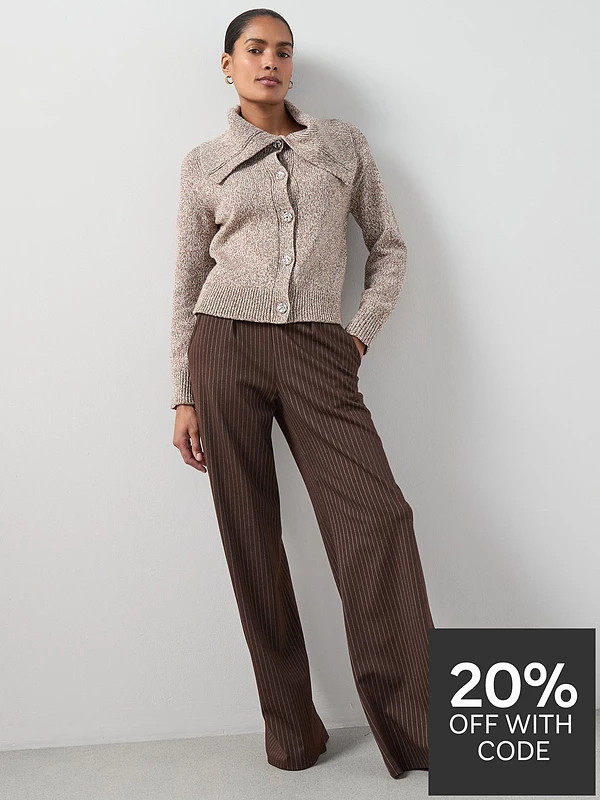 V by Very Wide Leg Pinstripe Trousers Co-Ord - Brown Stripe | Very (UK)