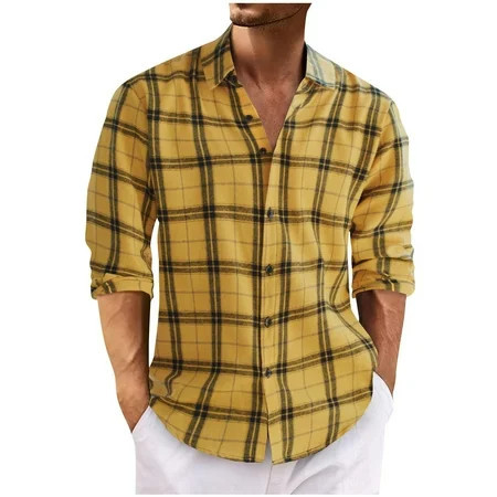 GENGING Flannel Shirt for Men Long Sleeve Regular Fit Shirts Classic Button Down Blouse Casual Plaid Shirt Clear-Deals | Walmart (US)