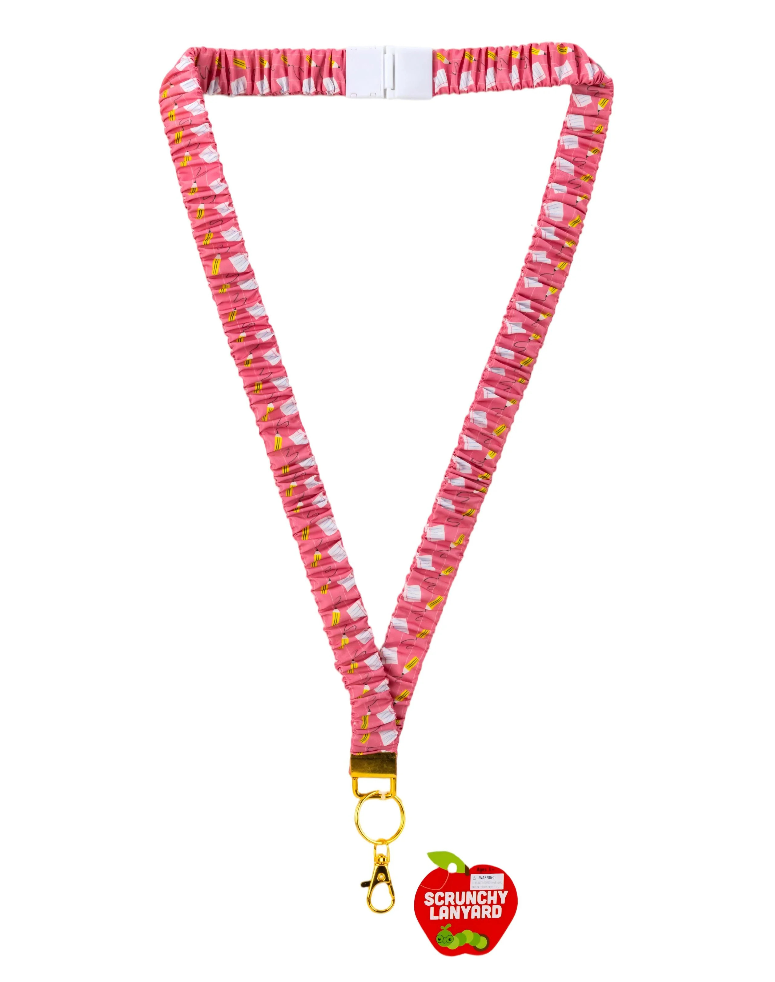 Pink with Icons Scrunchy Lanyard, Pencil & Book Print, Elastic ID Badge Holder, 19.6 x 0.86 x 0.2... | Walmart (US)