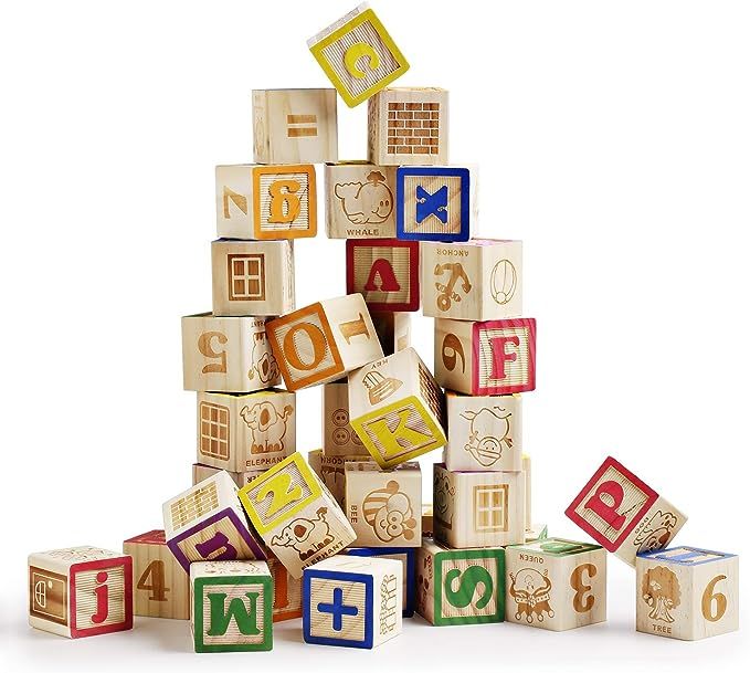 SainSmart Jr. Wooden ABC Blocks 40PCS Stacking Blocks Baby Alphabet Letters, Counting, Building B... | Amazon (US)