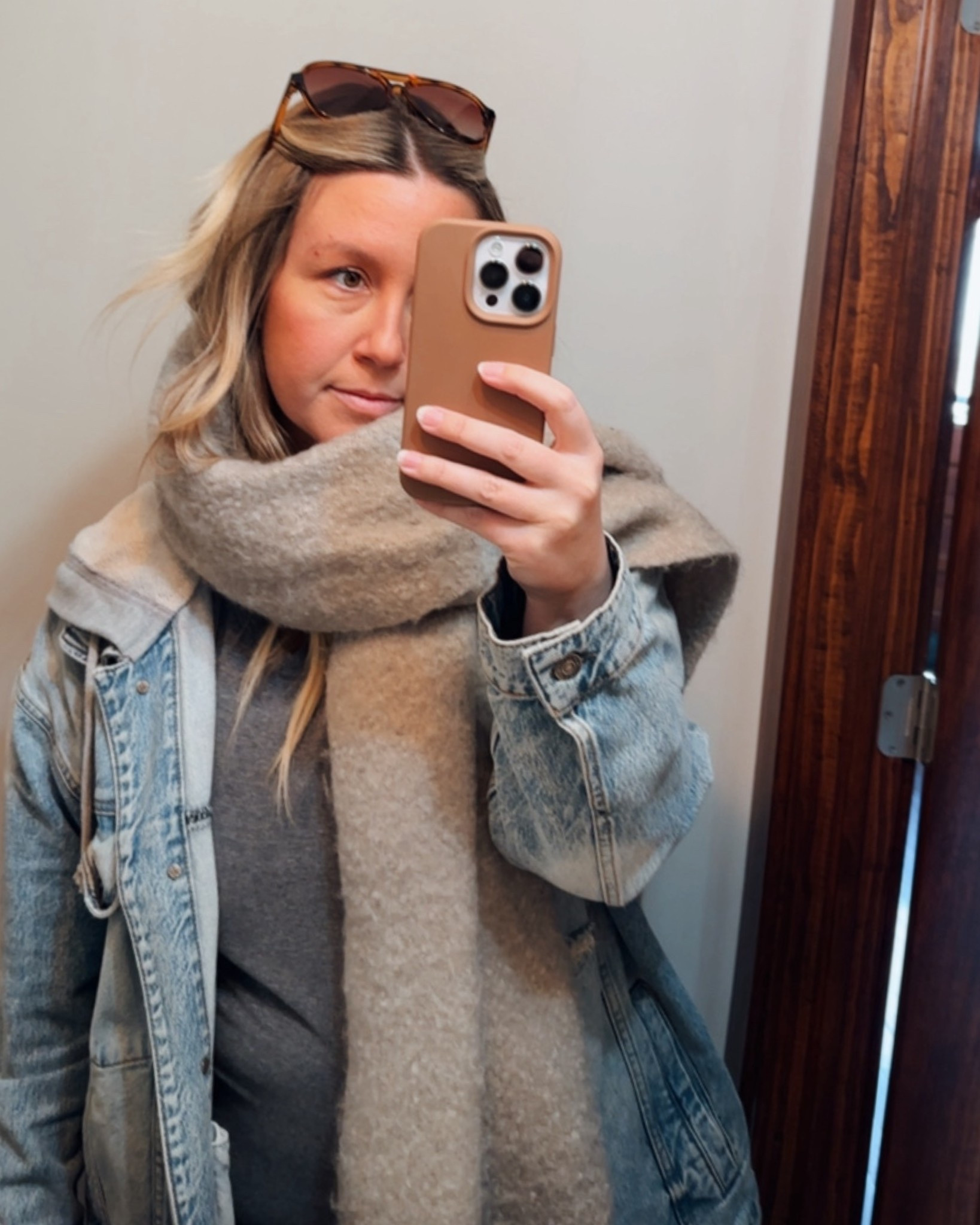 Winter weather outfit. Denim jacket and scarf with Amazon sunnies. 

#LTKdayinmylife #LTKootd #LTKmomlife