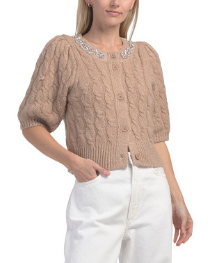 Embellished Collar Short Sleeve Cardigan | Sweaters | Marshalls | Marshalls