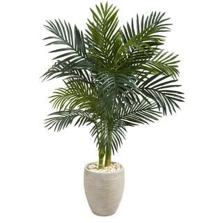 4.5 ft. High Indoor Golden Cane Palm Artificial Tree in Oval Planter | The Home Depot