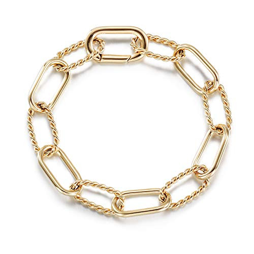 CIUNOFOR 14k Gold Filled Cable Wire Bracelet for Women, 7.8 inches Classic Twist Rope Threader In... | Amazon (US)