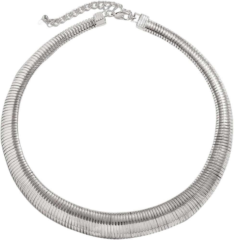 Mrotrida Women's Chunky Striped Flat Snake Collar Necklace Exaggerated Heavy Metal Twisted Thick ... | Amazon (US)