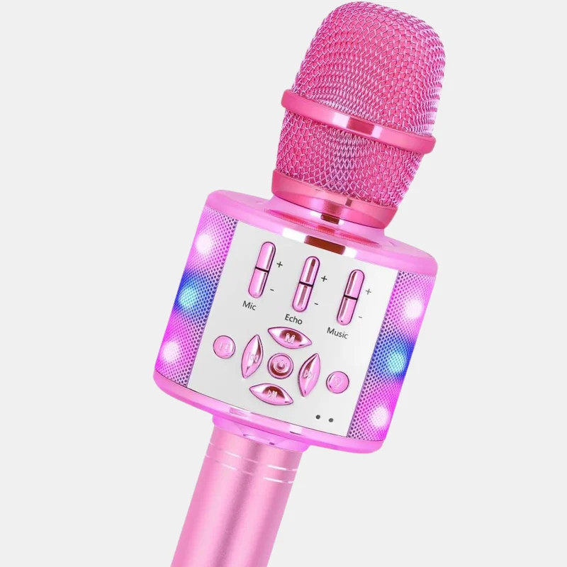 Vigor Karaoke Microphone Machine Toys For kids Bluetooth Microphone with LED Light, Birthday Gift - Pink | Verishop