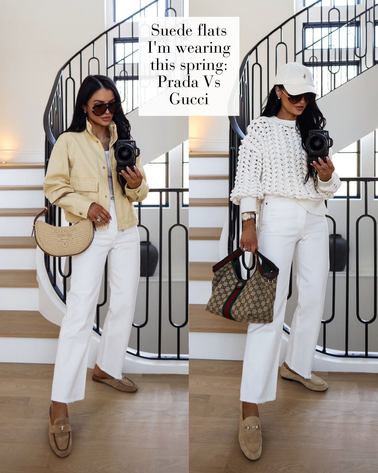 Spring designer shoes I’m loving! Wearing the Gucci suede flats and Prada suede mules. Paired both with levi’s white jean, a Target sweater and yellow target jacket.

Casual spring outfit, Easter outfit, business casual outfit 

#LTKOver40 #LTKootd #LTKPetite