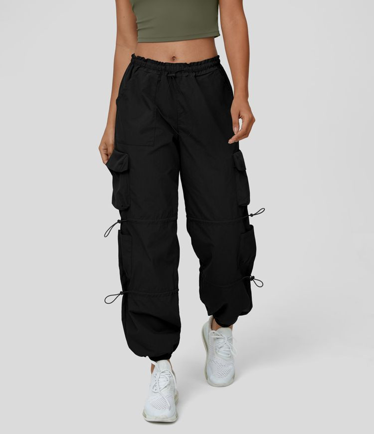 Mid Rise Drawstring Multi Pockets Casual Cargo Cotton Joggers | HALARA