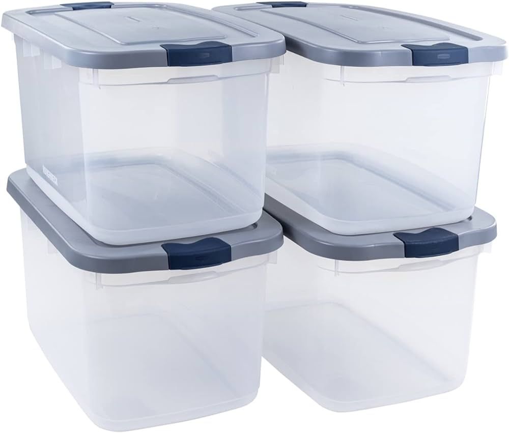 Rubbermaid Roughneck Clear 66 Qt/16.5 Gal Storage Containers, Pack of 4 with Latching Grey Lids, ... | Amazon (US)