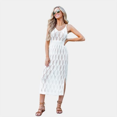 Women's Crochet Midi Cover-Up Dress - Cupshe-L-White | Target