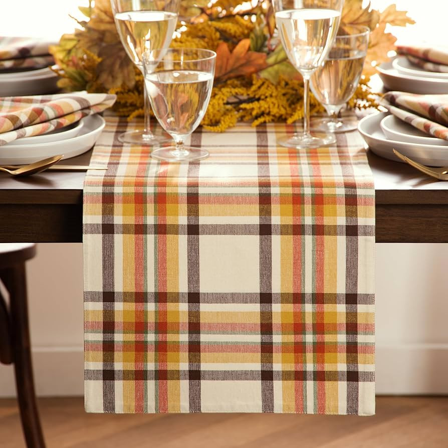 Elrene Home Fashions Russet Harvest Woven Plaid Table Runner, 13"x70" | Amazon (US)