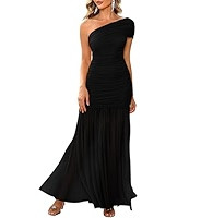 LAGSHIAN Women's Elegant Formal Long Dress One Shoulder Sleeveless Ruched Bodycon Evening Dress | Amazon (US)