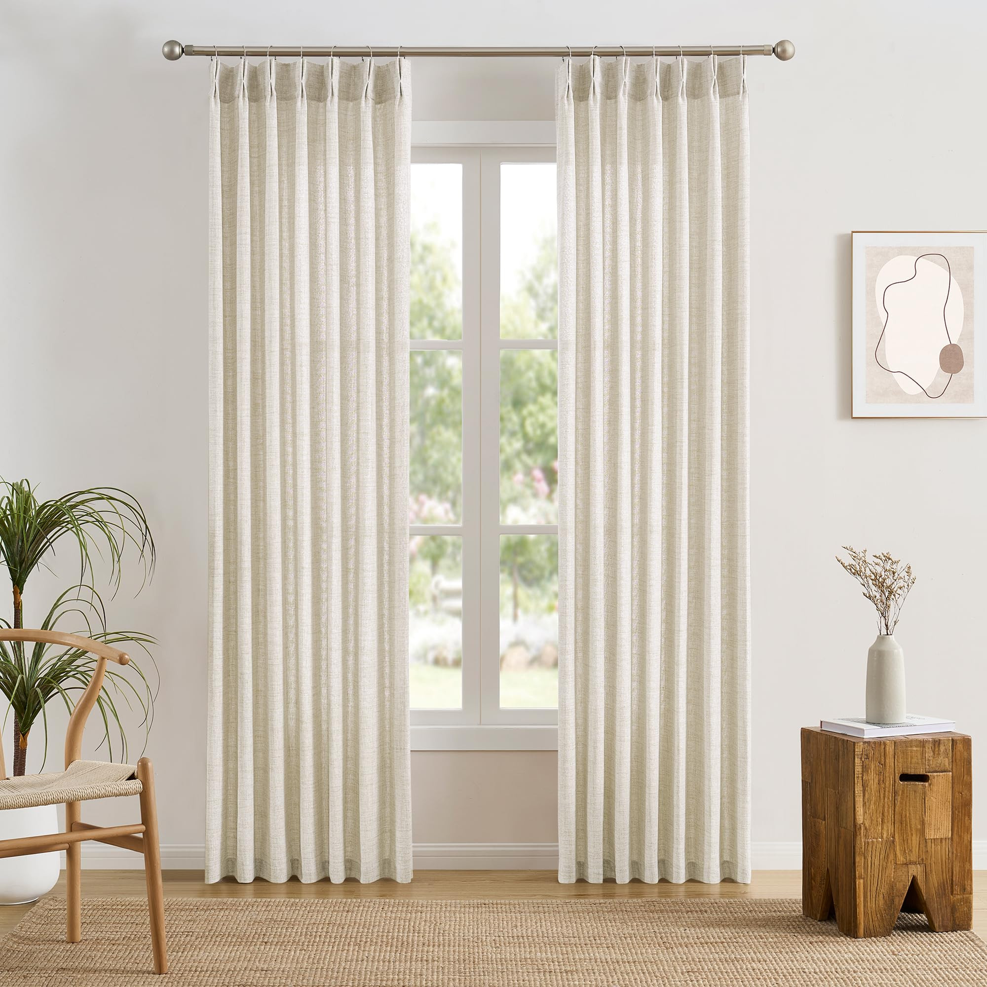 RAIN CITY Linen Pleated Sheer Curtain Drapes 96 Inches Long Natural Color,Pinch Pleat Window Curt... | Amazon (US)