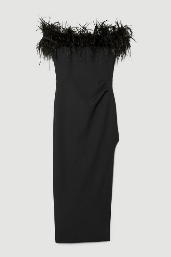 Feather Bardot Stretch Crepe Maxi Dress | Karen Millen UK + IE + DE + NL