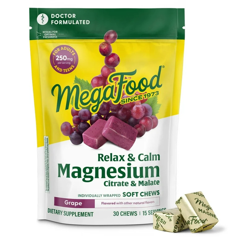 MegaFood Relax + Calm Magnesium Soft Chews - Citrate & Malate - Grape Flavor - 15 Servings | Walmart (US)