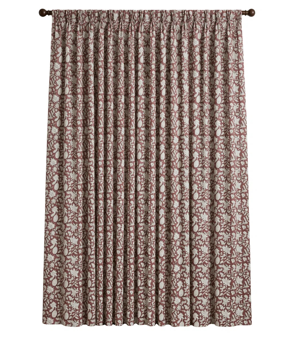 Fabdivine Soft or Boho Cotton Brown Floral Hand Block Print Pinch Pleated Curtains, Elegant Windo... | Wayfair North America