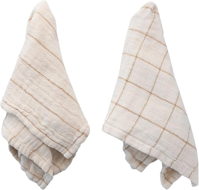 Bloomingville Square Double Cotton, Cream and Taupe Patterned Set of 4 Napkins, 18" L x 18" W x 1... | Amazon (US)