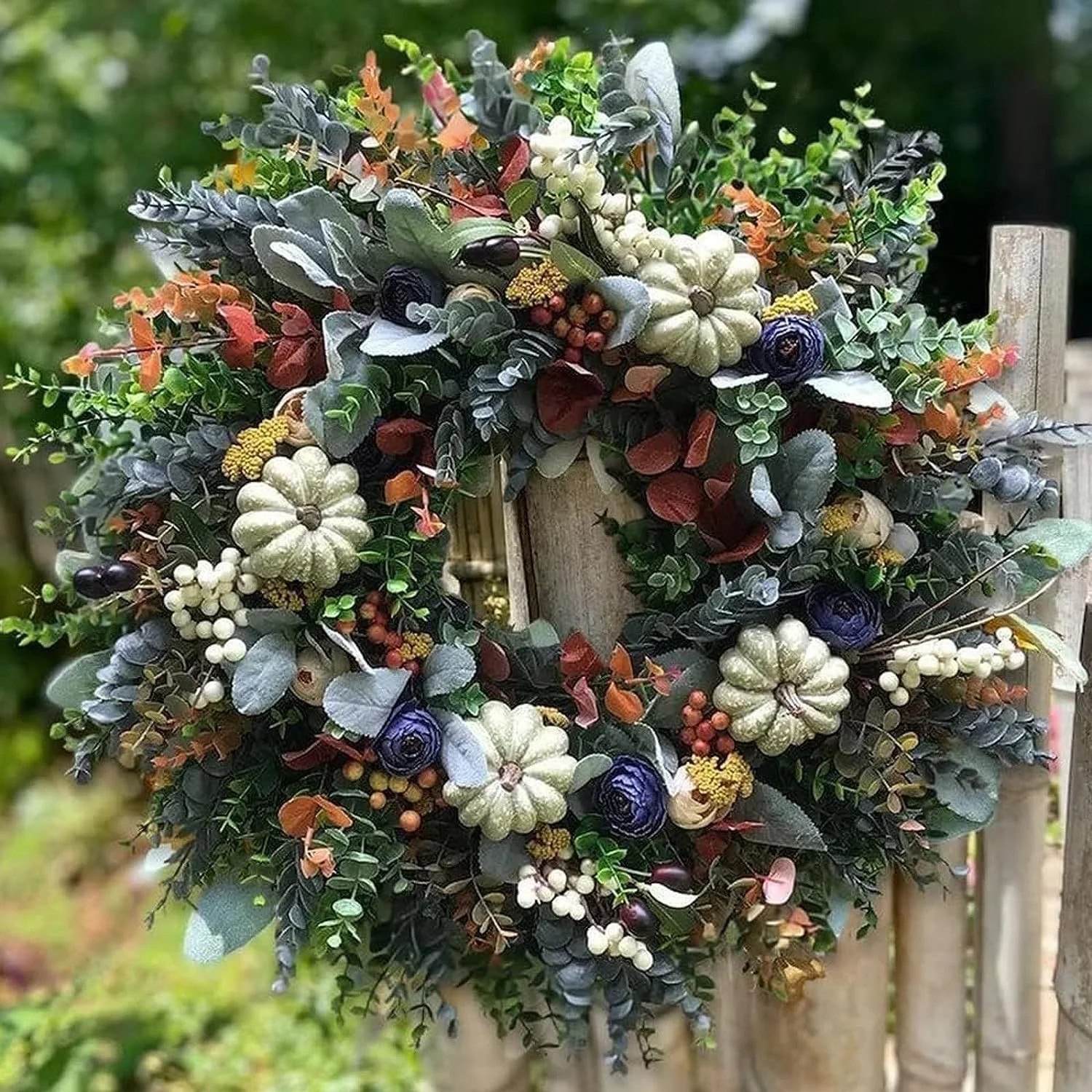 Artificial Fall Wreaths for Front Door Rustic Autumn Wreath with Pumpkin,Rose,Berry Branchesm,Mix... | Walmart (US)