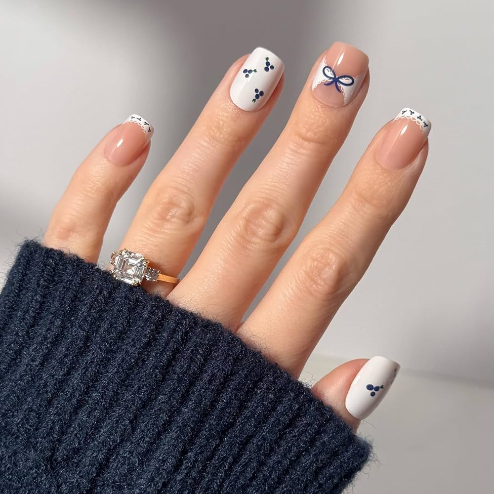 Glamnetic Press On Nails - Blue A Kiss | Short Squoval Fake Nails With Mixed Sheer & Solid Design... | Amazon (US)