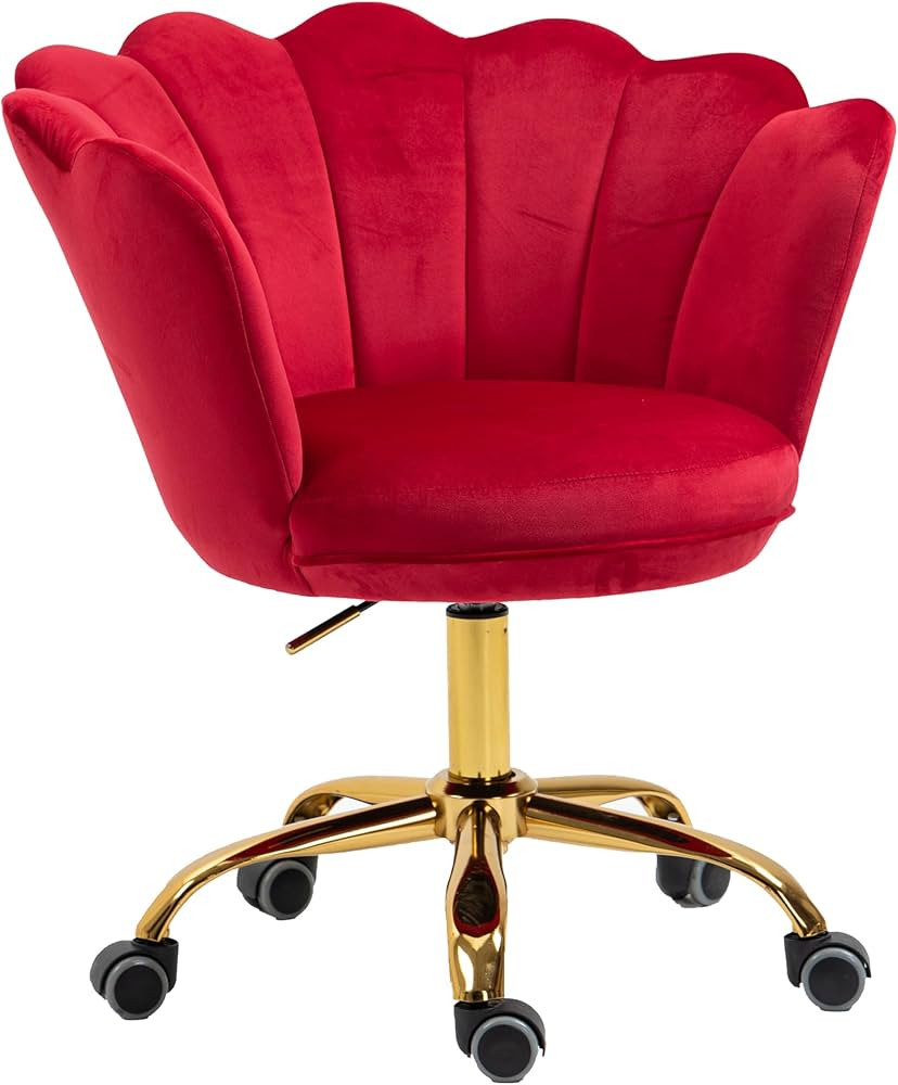 ZOBIDO Comfy Home Office Task Chair with Wheels, Cute Modern Upholstered Velvet Seashell Back Adj... | Amazon (US)