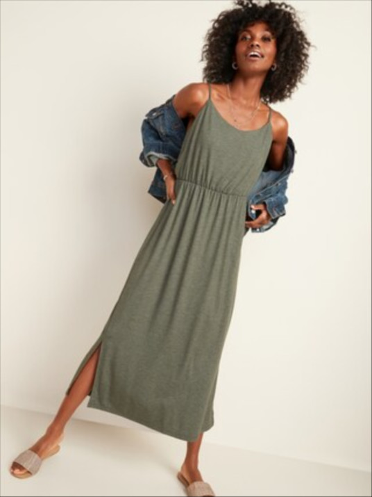 Waist-Defined Slub-Knit Cami Maxi Dress for Women