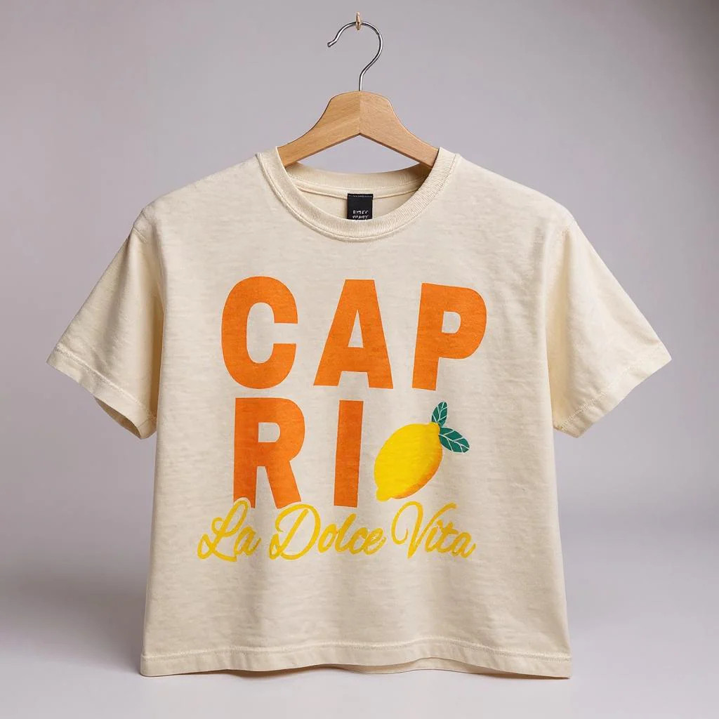 Capri “La Dolce Vita” Lemon Graphic Crop Tee | Everkado Inc