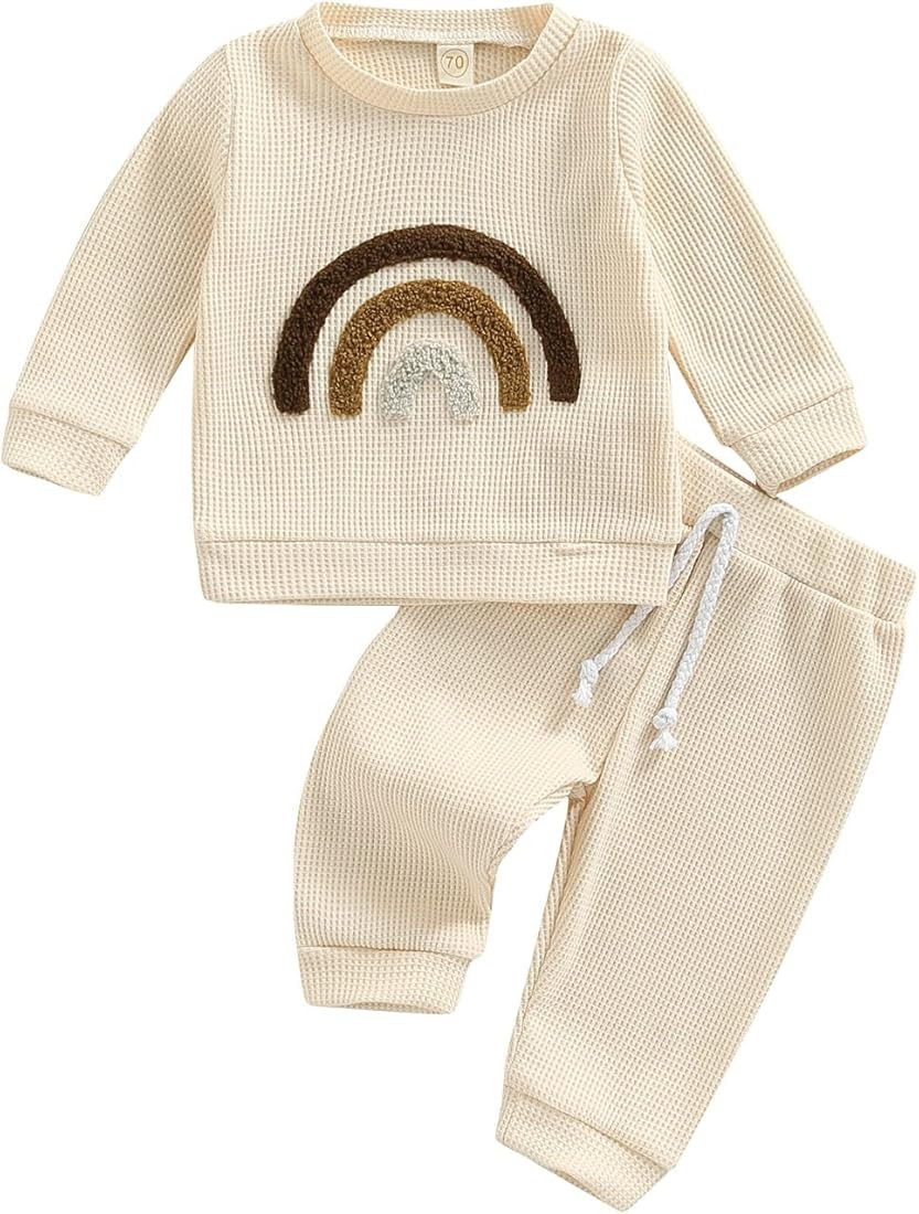 Toddler Baby Boy Girl Clothes Outfits Ribbed Long Sleeve Pullover Sweatshirts Tops Pants Solid 2PCS  | Amazon (US)