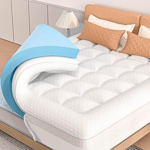 Pillow Top Mattress Topper Queen Size, 3 Inch Dual Layer Mattress Topper, 1 Inch Cooling Pillow T... | Amazon (US)
