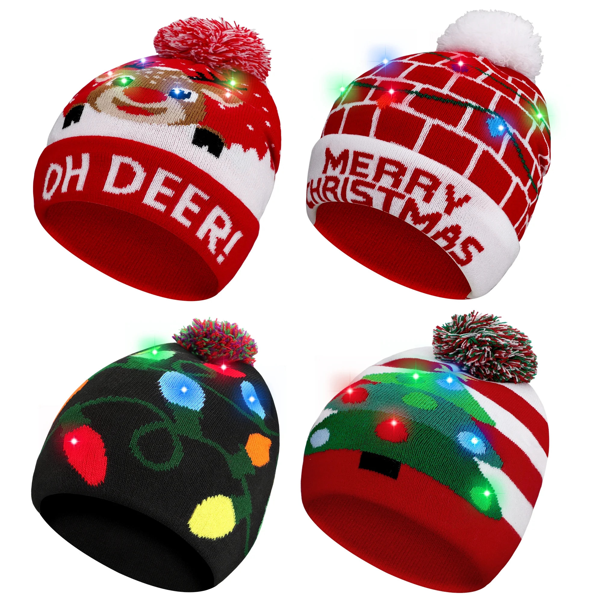 WeFlash 4 Pack LED Light up Christmas Beanie Hats Xmas Knitted Hat Unisex Winter Hat Flashing Cap... | Walmart (US)
