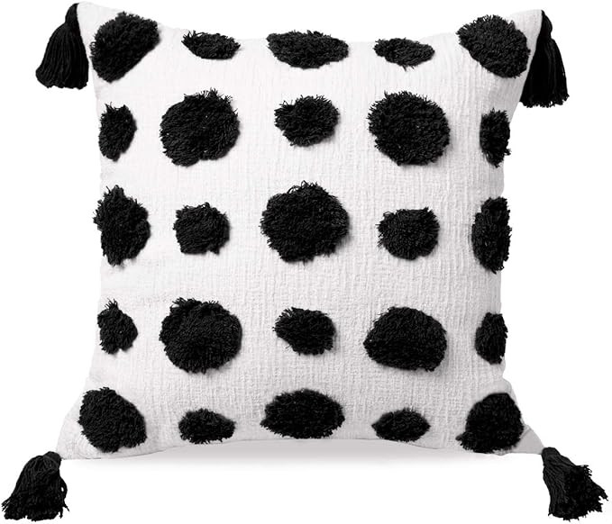 PLWORLD Boho Tufted Throw Pillow Cover 18x18 Inch, Cotton Pom Poms and Handwoven Tassels Decorati... | Amazon (US)