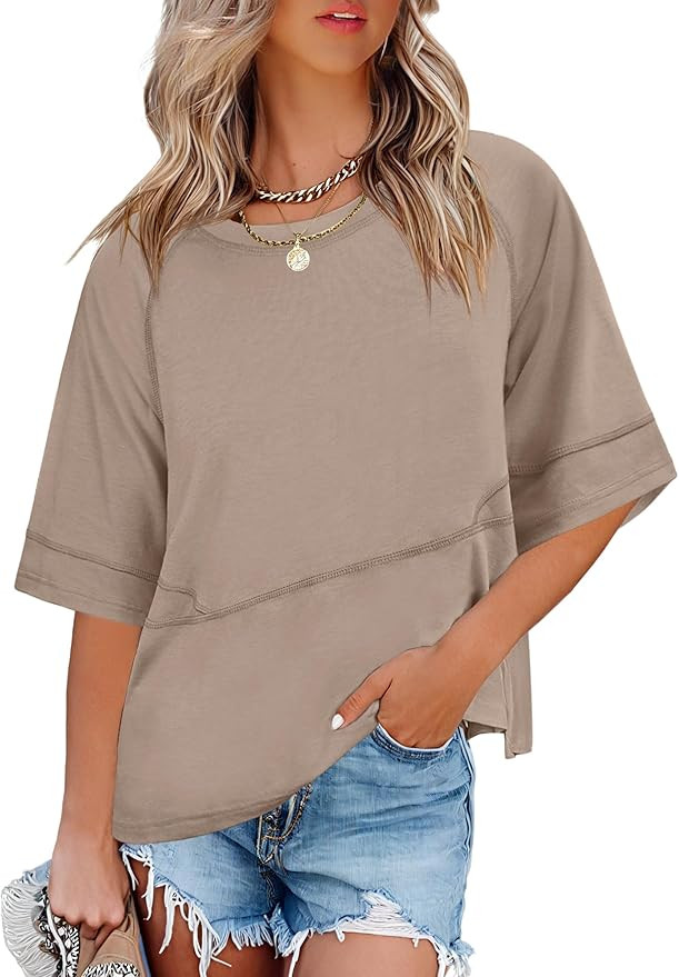 ANRABESS Women T-Shirts 2026 Fashion Half Sleeve Loose Fit Top Trendy Cute Flowy Tee Shirts Summe... | Amazon (US)