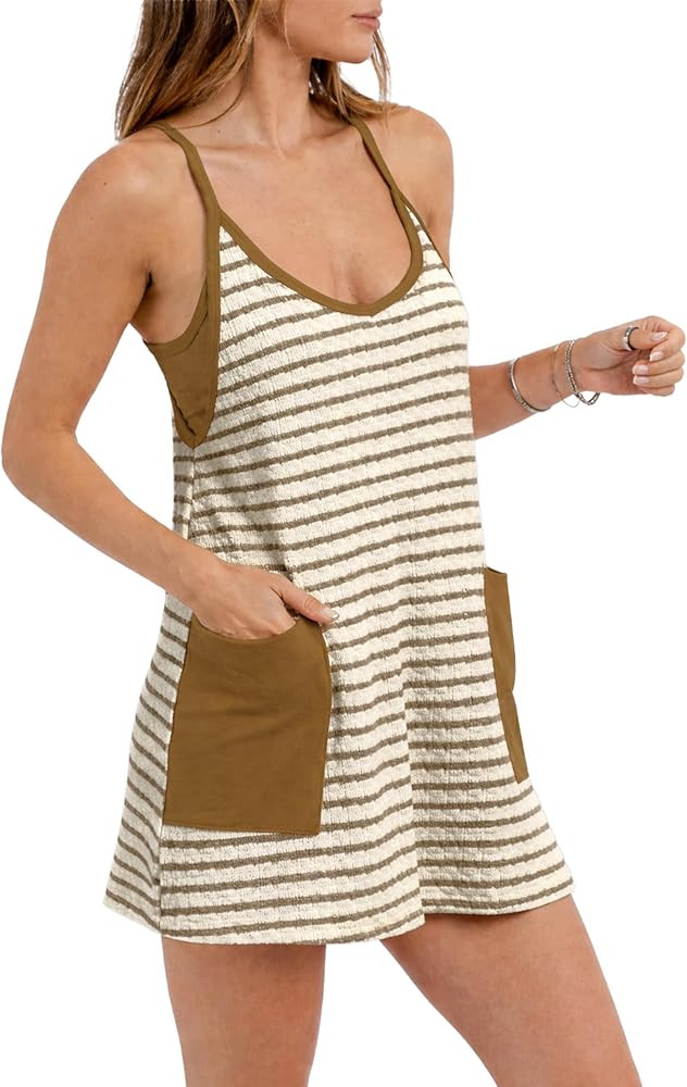 Womens 2026 Summer Sleeveless Mini Dress Spaghetti Strap Sundress with Built-in Shorts Golf Athle... | Amazon (US)