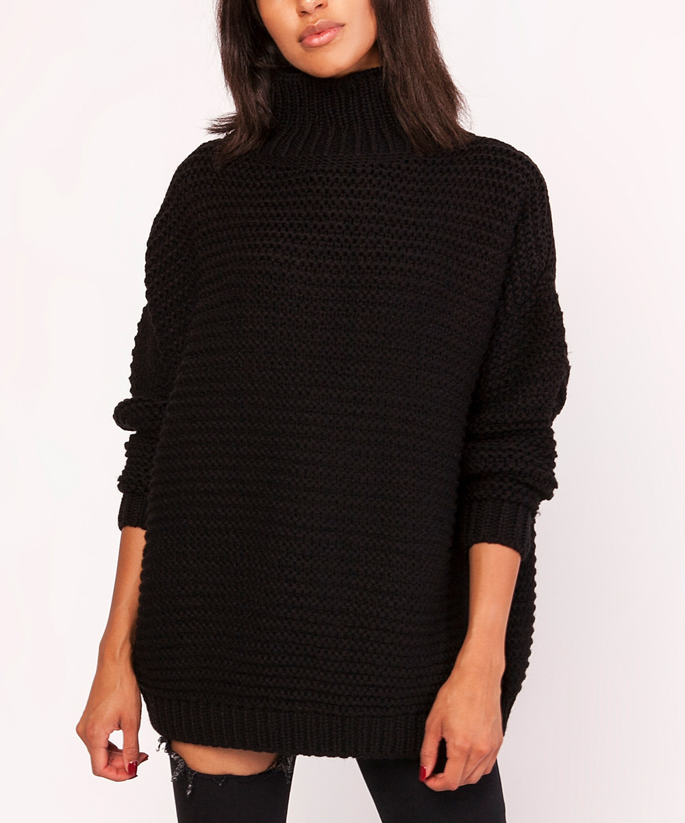 Black Cable Knit Turtleneck - Women | zulily