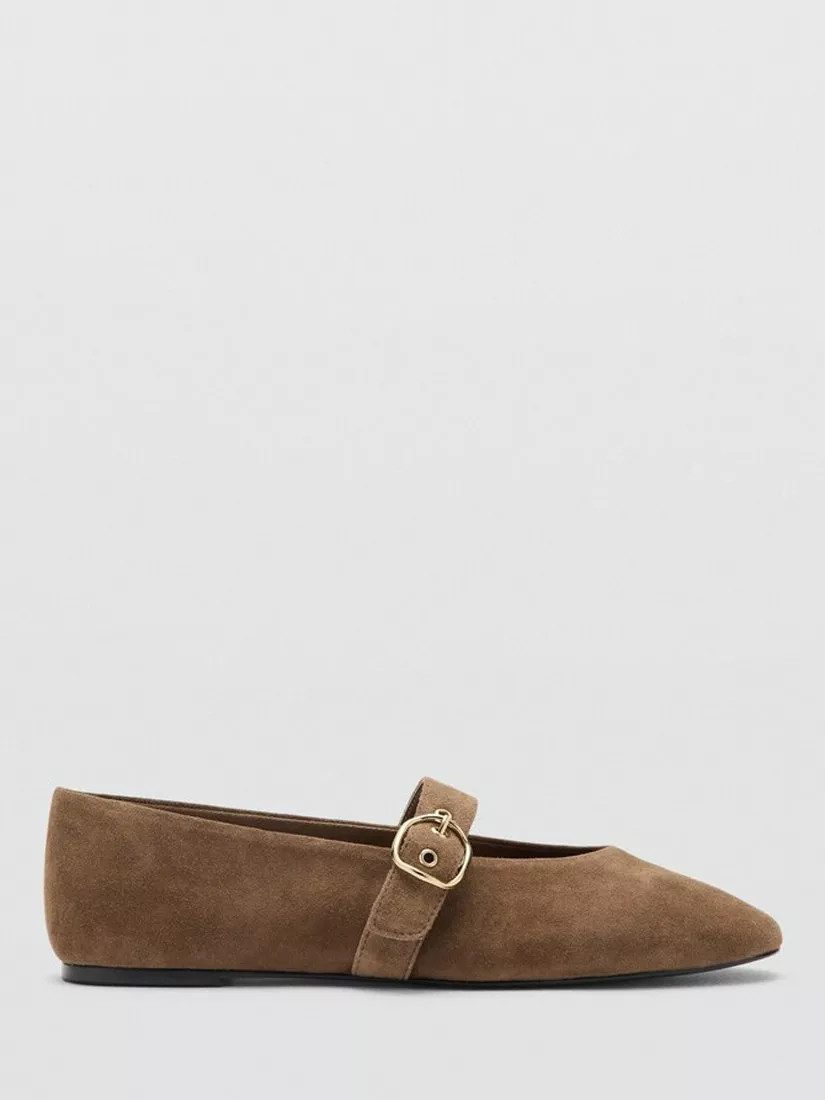 Mango Zapato Suede Mary Jane Ballerina Pumps, Sand | John Lewis (UK)