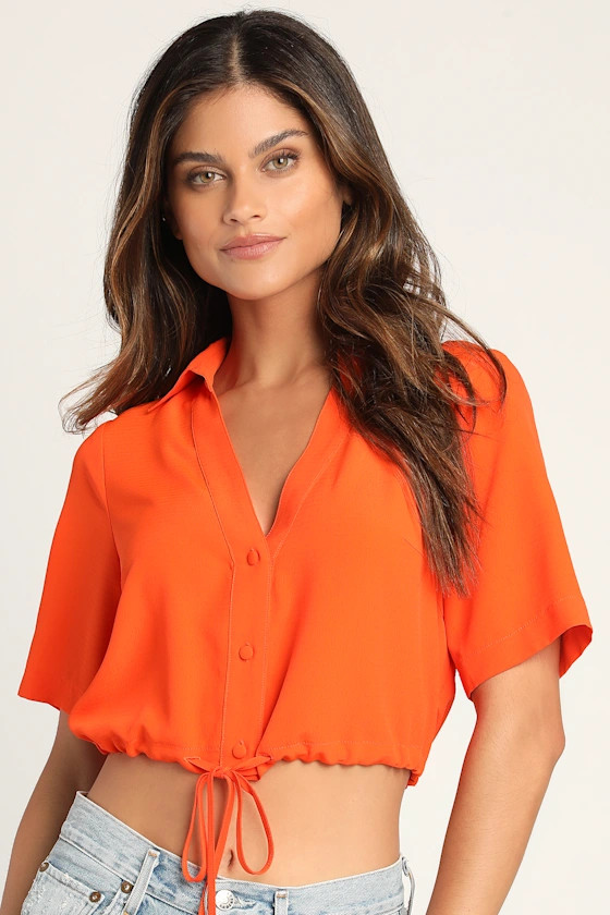 Always the Best Orange Drawstring Waist Cropped Button-Up | Lulus (US)