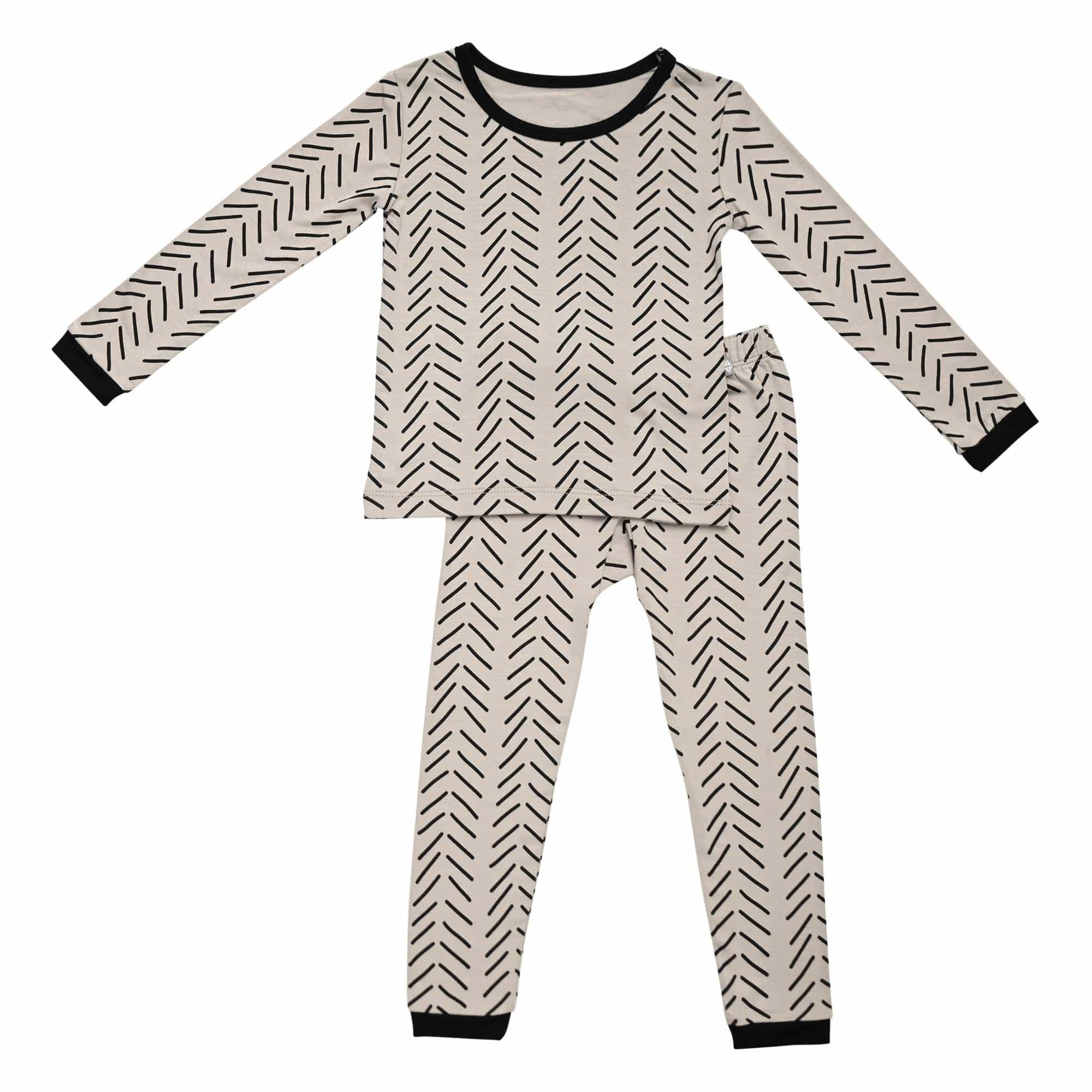 Toddler Pajama Set in Khaki Herringbone | Kyte BABY