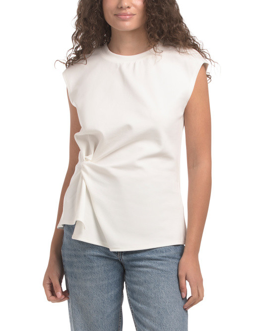 Scuba Ponte Side Knot Cap Sleeve Tee | TJ Maxx