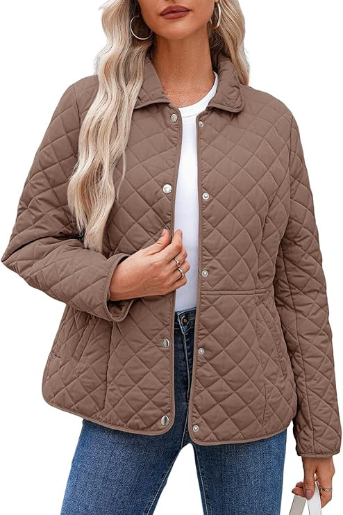 Dokotoo Women's Winter Quilted Jackets Long Sleeve Button Down Diamond Puffer Jacket Outerwear Co... | Amazon (US)