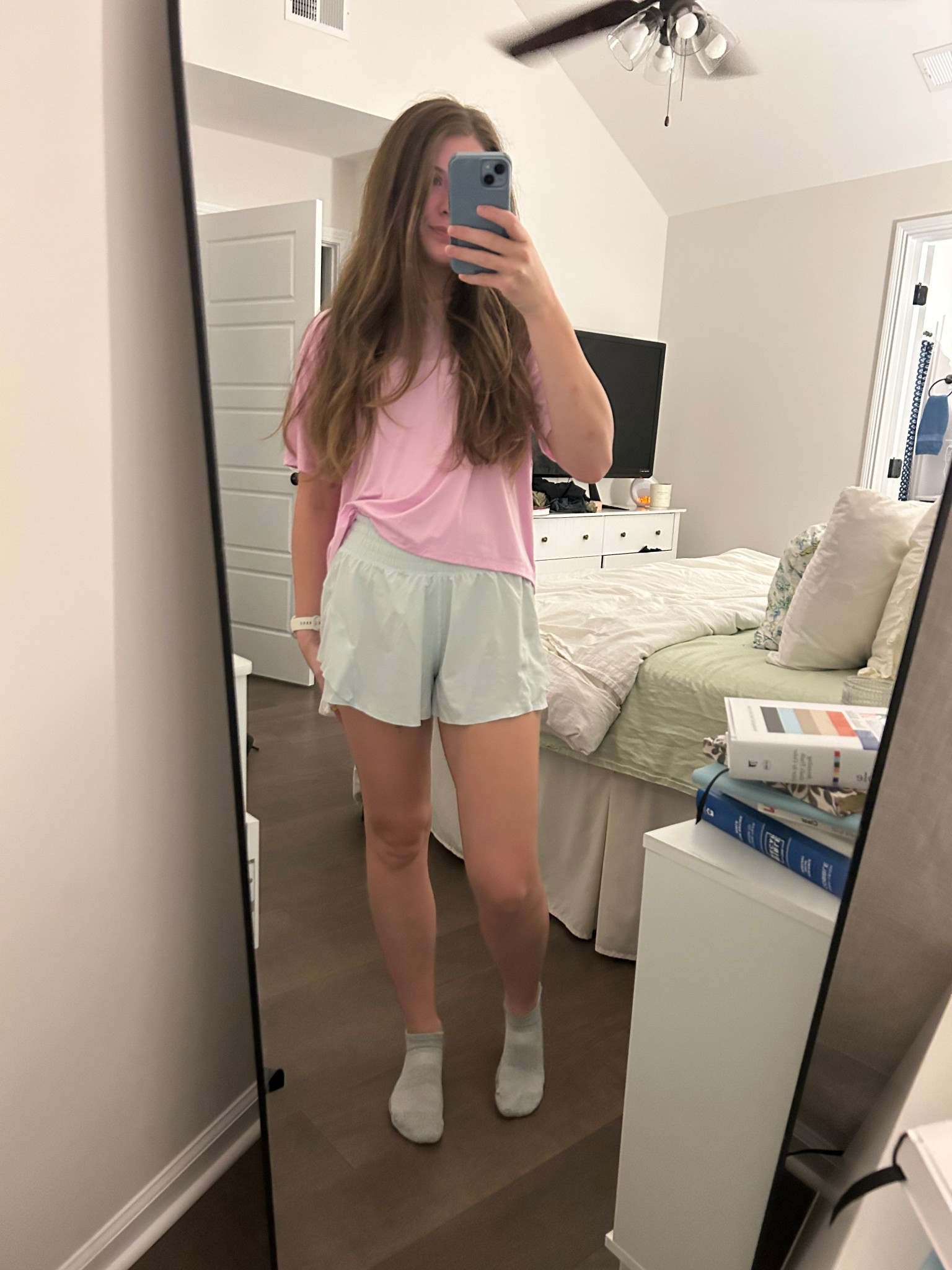 running outfit! 

shirt: s 
shorts: xxs 