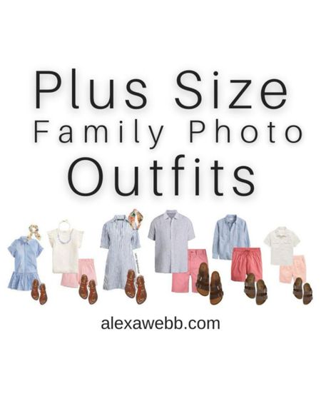 Plus Size Beach Family Photo Outfits - A collection of size-inclusive and plus size beach family photos outfits, including looks for kids. There is an outfit idea for almost everyone!  I chose a classic color scheme with a pinky-coral, white, navy, and blue chambray. Alexa Webb #plussize

#LTKstyletip #LTKplussize #LTKfamily