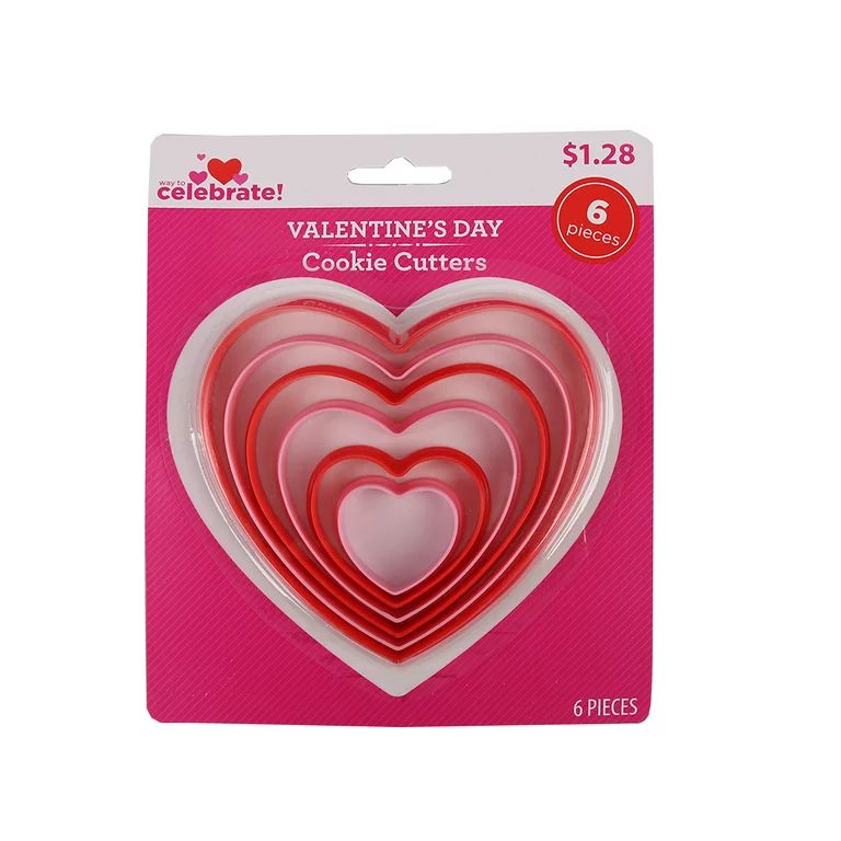 Way To Celebrate Valentine's Day 6ct Red and Pink Plastic Heart Cookie Cutter Set | Walmart (US)