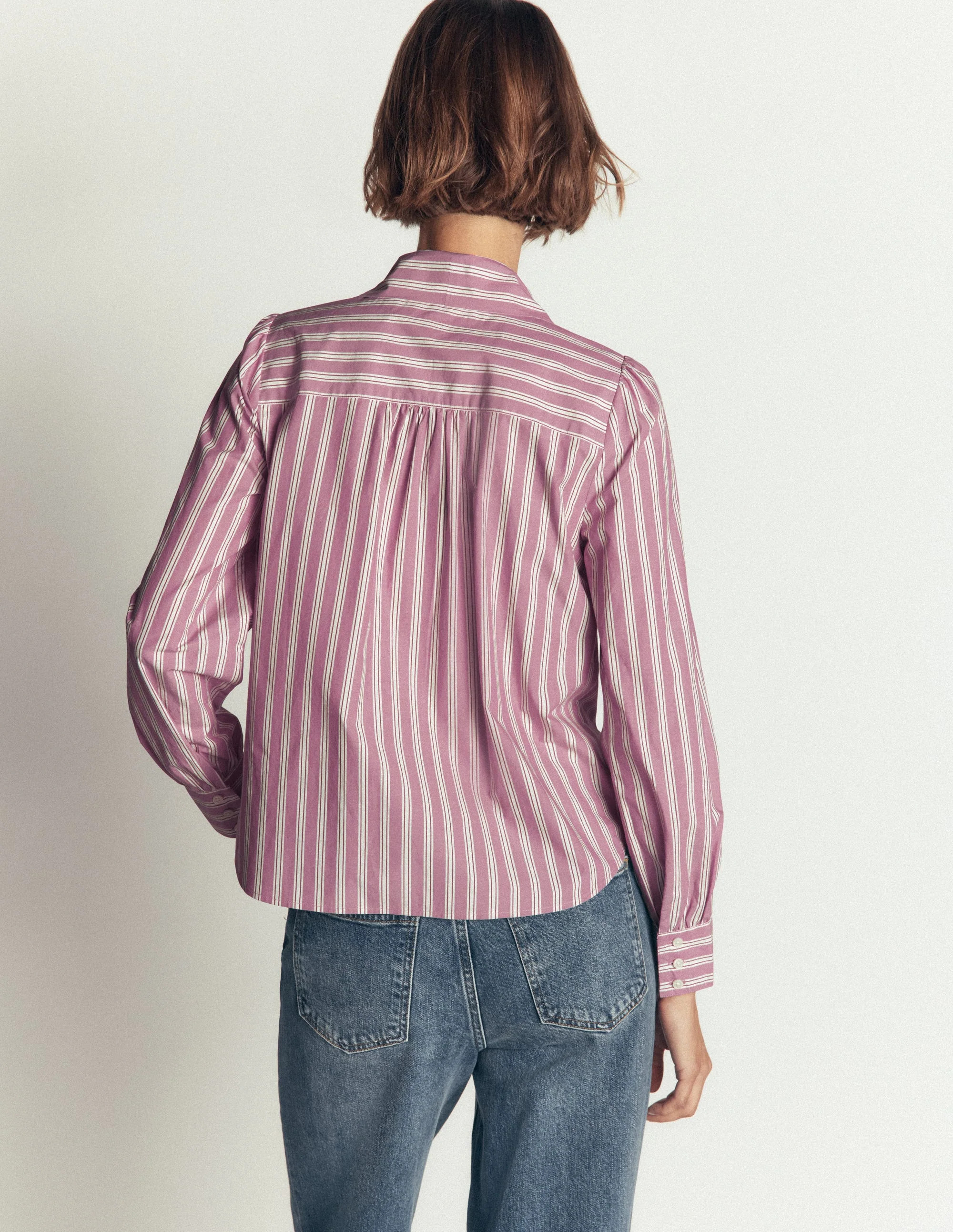 Clara Tie Neck Shirt-Pink, Maroon Tram Stripe | Boden (US)