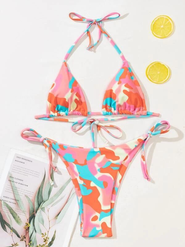 Camo Print Triangle Tie Side Bikini Swimsuit | SHEIN