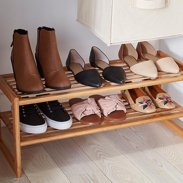 The Container Store 2-Tier Bamboo Stackable Shoe Rack | The Container Store